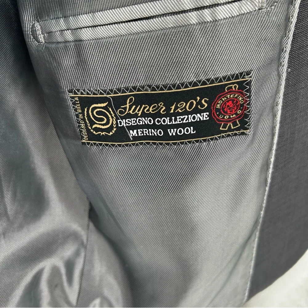 Montefino Uomo Super 120's Wool Gray 3‎ button blazer suit jacket 38S